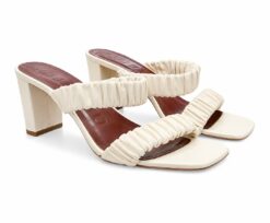 STAUD Frankie Ruched Ivory Leather Strappy Mule Heels Sandals Size 38 Block