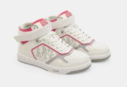Dior B27 High Top White Pink Oblique Leather Sneakers Women's EU 37
