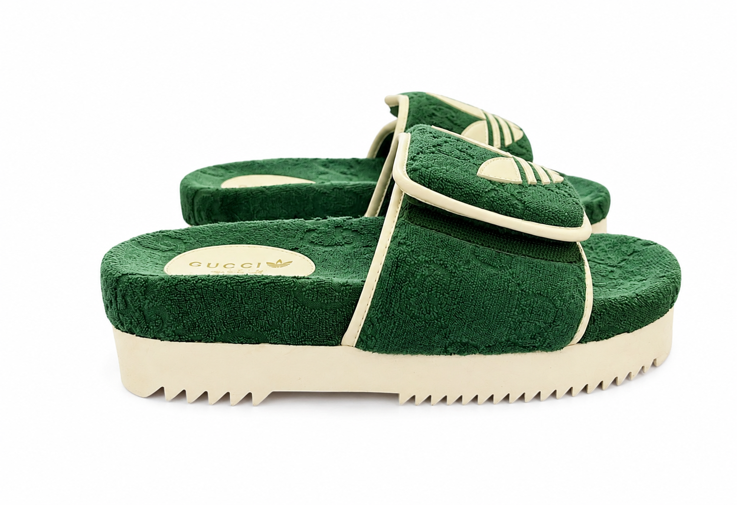 Gucci x Adidas GG Supreme Green Terry Platform Slide Sandals Size 38 NEW - Image 3