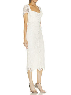 Alternative view of Self-Portrait Cream Rose Guipure Lace Midi Dress Crystal Trim US 2