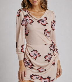 A.L.C. Grace Pink Floral Silk Cowl Neck Mini Dress Ruched Sleeve Size 4