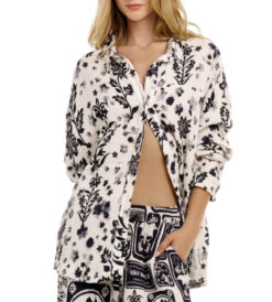 Agua Bendita Keshi Batik Shirt Black White Floral Button Down Top Small Resort