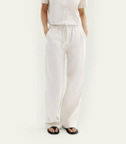 All Three Ray Poplin Trousers Natural Khaki Drawstring Straight Leg XS