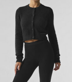 ALO Yoga Snuggle Up Black Cropped Sweater Cardigan Size XS Button Front