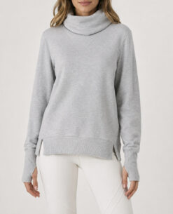 Alo Yoga Haze Funnel Neck Sweatshirt Dove Grey Heather Pullover Sweater Small