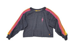 Alternative view of Aviator Nation Bolt Heather Navy Neon Rainbow Stripe Sweatshirt Pullover Large