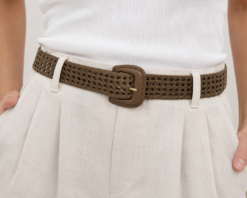 Zimmermann NEW Khaki Olive Woven Leather Wide Waist Belt Size XS/S