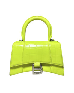 Balenciaga Hourglass XS Fluo Yellow Croc Embossed Leather Top Handle Bag Italy