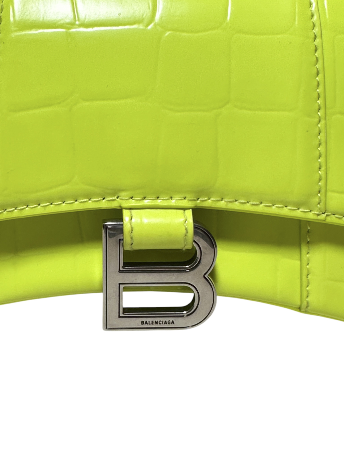 Balenciaga Hourglass XS Fluo Yellow Croc Embossed Leather Top Handle Bag Italy - Image 6