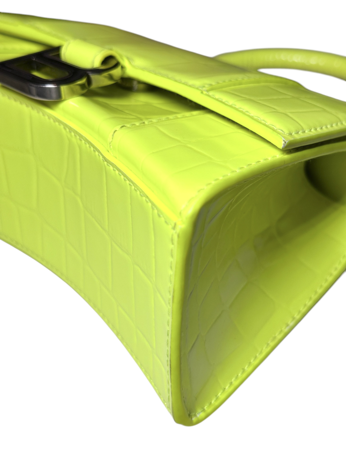 Balenciaga Hourglass XS Fluo Yellow Croc Embossed Leather Top Handle Bag Italy - Image 10