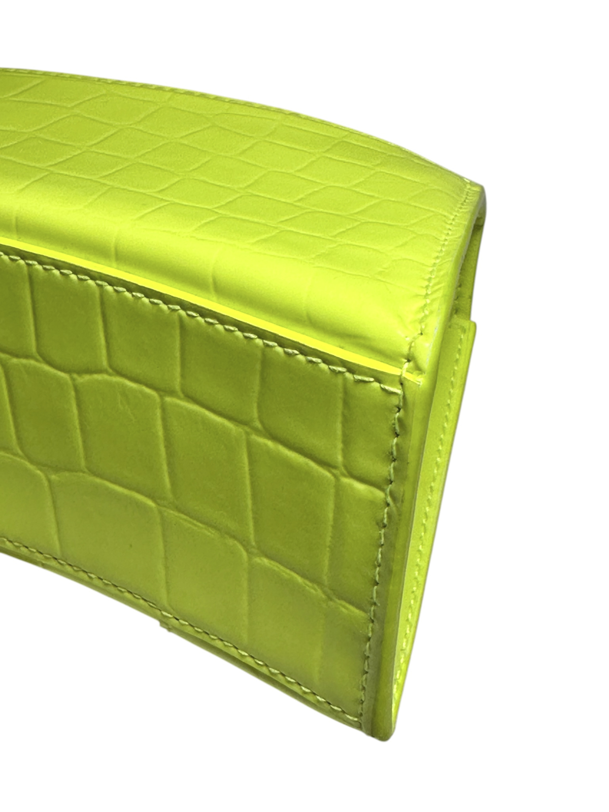 Balenciaga Hourglass XS Fluo Yellow Croc Embossed Leather Top Handle Bag Italy - Image 11