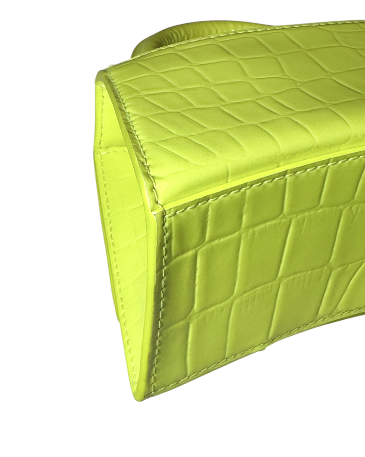 Balenciaga Hourglass XS Fluo Yellow Croc Embossed Leather Top Handle Bag Italy - Image 12