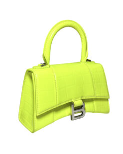 Alternative view of Balenciaga Hourglass XS Fluo Yellow Croc Embossed Leather Top Handle Bag Italy