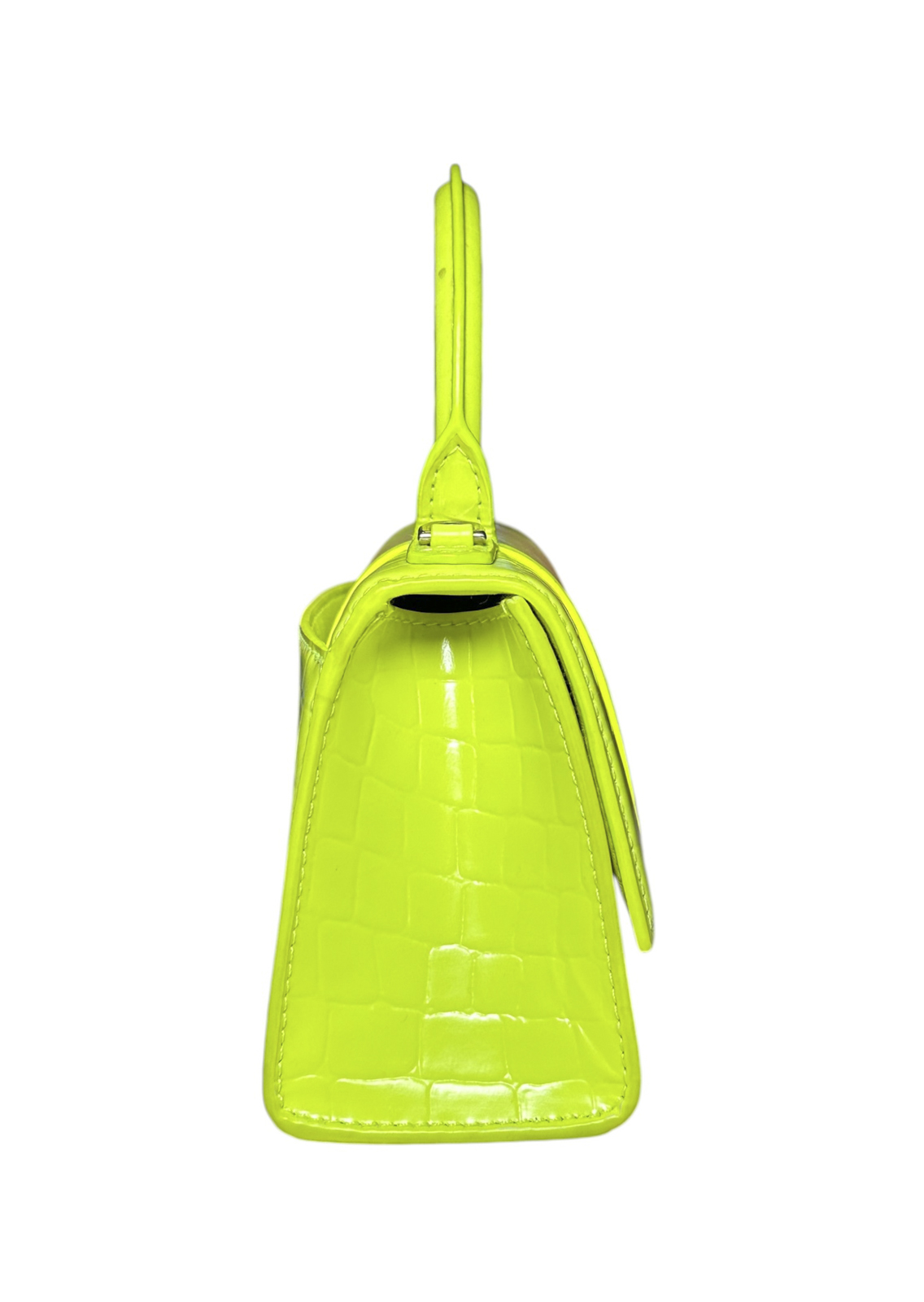 Balenciaga Hourglass XS Fluo Yellow Croc Embossed Leather Top Handle Bag Italy - Image 3