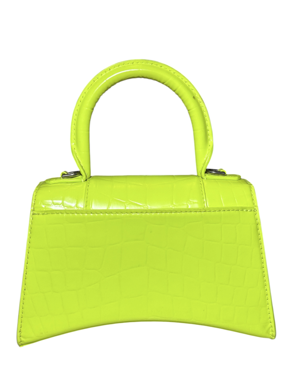 Balenciaga Hourglass XS Fluo Yellow Croc Embossed Leather Top Handle Bag Italy - Image 4