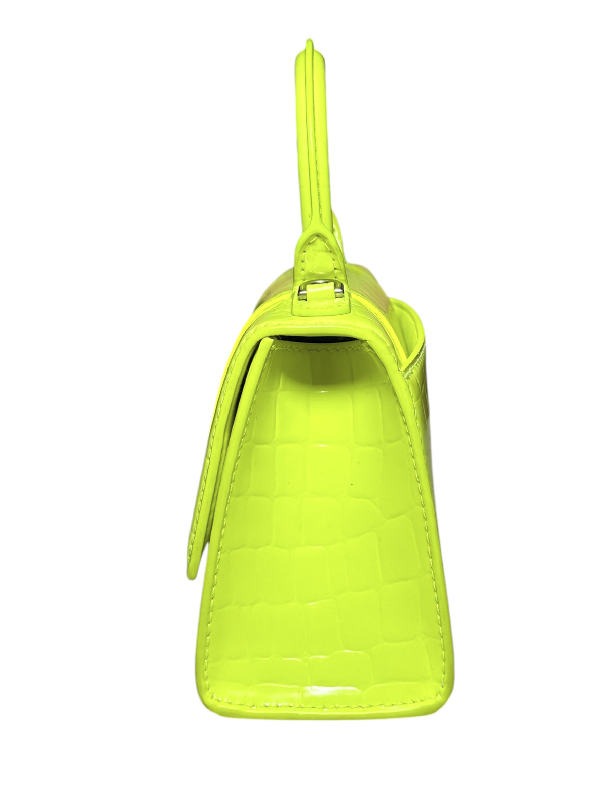 Balenciaga Hourglass XS Fluo Yellow Croc Embossed Leather Top Handle Bag Italy - Image 5