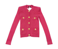 Alternative view of Balmain Rose Fuchsia Pointelle Knit Cardigan Gold Buttons NWT FR36 US4