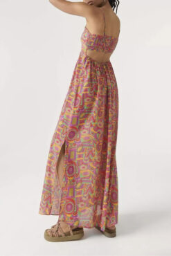 Alternative view of ba&sh Dalia Graphic Print Maxi Dress Shirred Side Slit Pink Size 0 NWT