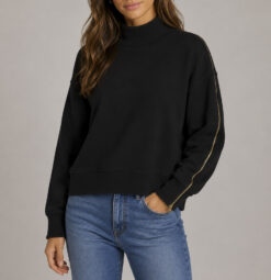 ba&sh Daky Black Cropped Sweatshirt Side Zip Long Sleeve Pullover XS