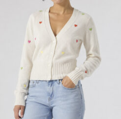 Brodie Cashmere Ivory Heart Embroidered Button Cardigan Sweater Size XS
