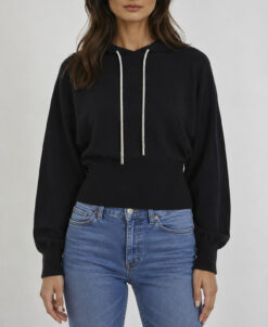 Brodie Hilary Black Cashmere Hoodie Rhinestone Drawstring Sweater XS