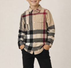 Burberry Boys Icon Check Cotton Button Front Shirt Archive Beige Size 8Y