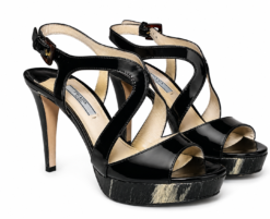 Prada Black Patent Leather Platform Slingback Sandals Heels Size 37 Italy