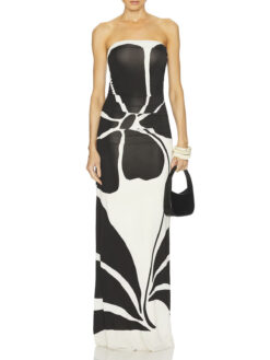 Cala de la Cruz Daphne Camellia Black White Strapless Maxi Dress Size Small
