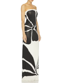 Alternative view of Cala de la Cruz Daphne Camellia Black White Strapless Maxi Dress Size Small