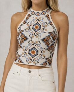 Cara Cara Marilyn Top Turtle Dove Vintage Paisley Halter Crop Top XS NWOT