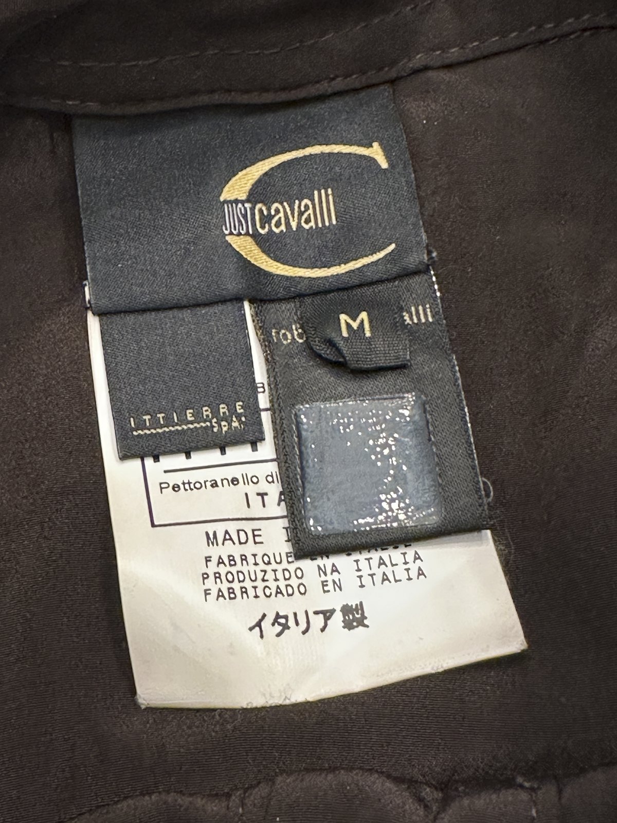 Just Cavalli Brown Satin Snap Front Blouse Shirt Long Sleeve Y2K Size M - Image 4