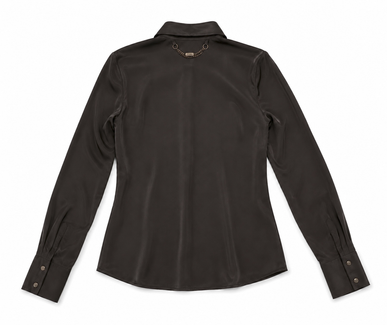 Just Cavalli Brown Satin Snap Front Blouse Shirt Long Sleeve Y2K Size M - Image 3