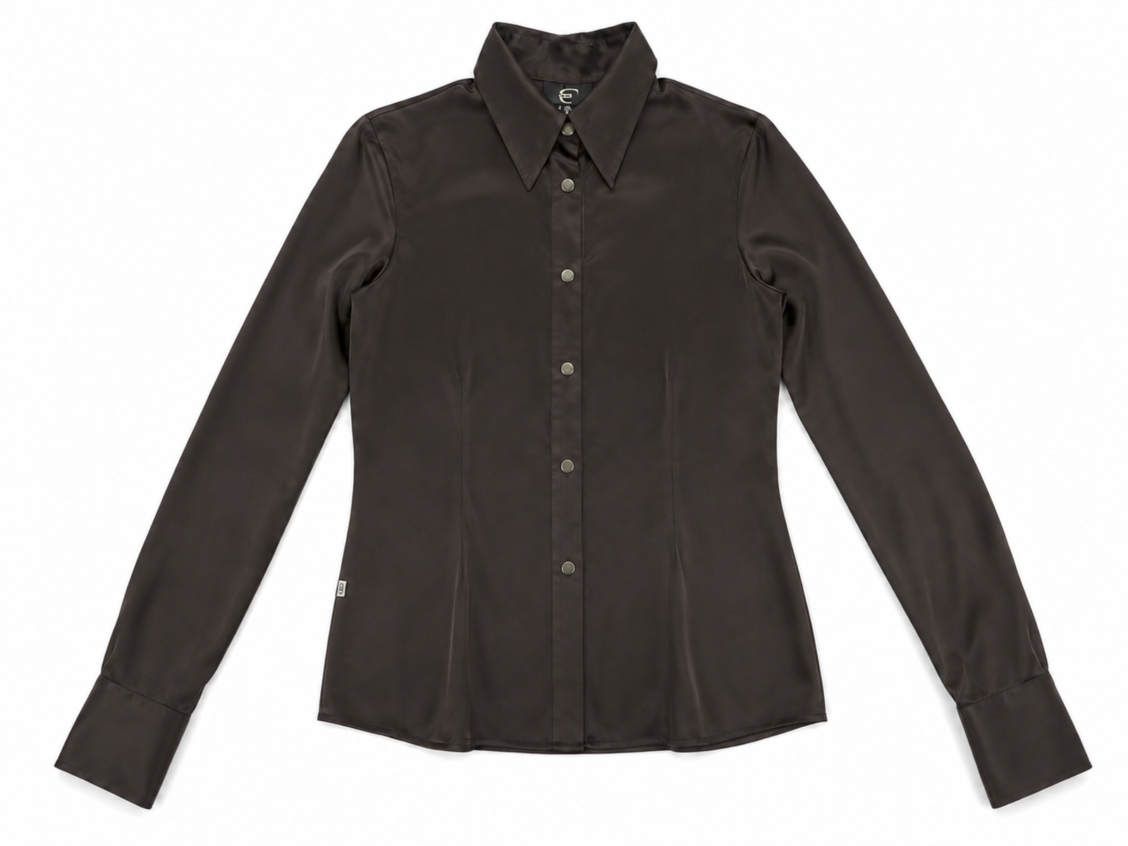 Just Cavalli Brown Satin Snap Front Blouse Shirt Long Sleeve Y2K Size M - Image 2