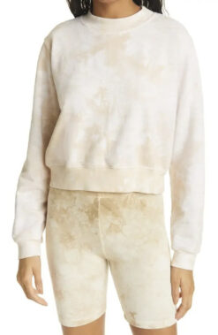 Cotton Citizen Milan Tie Dye Crop Sweatshirt Biker Shorts Set Beige Small