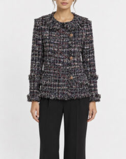 CHANEL 10C Runway Tweed Jacket Crystal Embroidered Fringe IT 42 Karl Lagerfeld