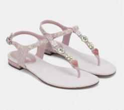 Chanel Pink Metallic Tweed CC Charm T-Strap Thong Sandals Size 37.5
