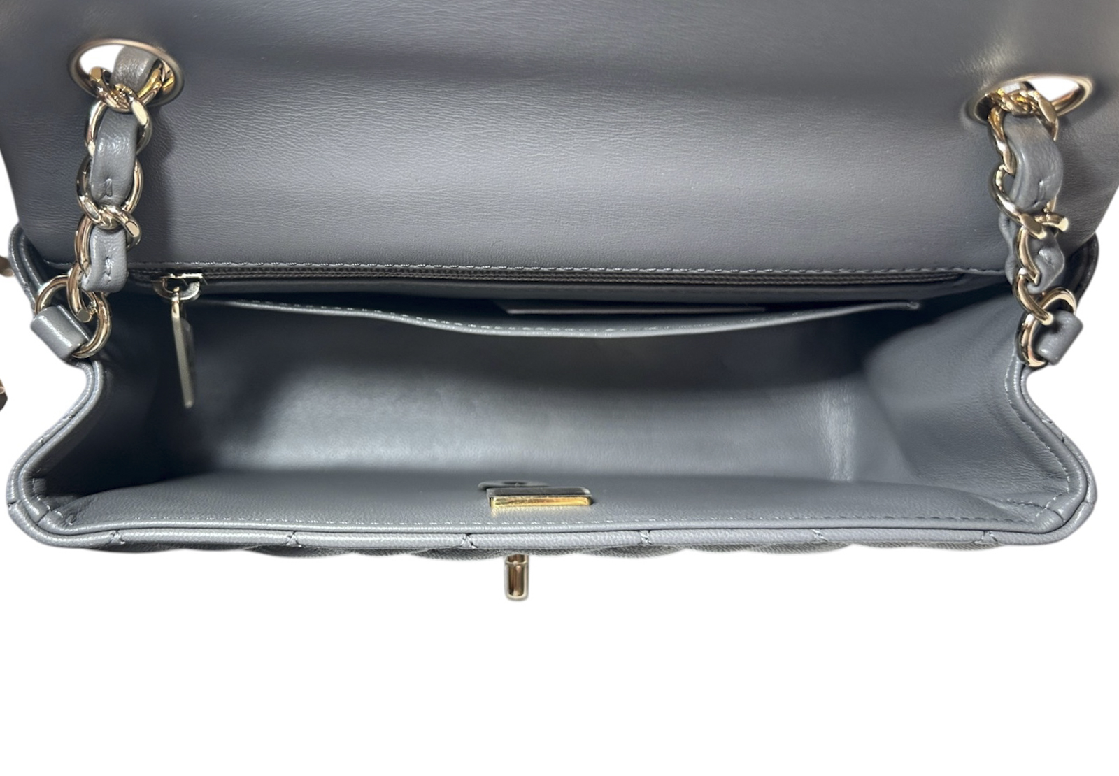 CHANEL 22A Mini Rectangular Classic Flap Grey Lambskin Gold Hardware NWT - Image 7