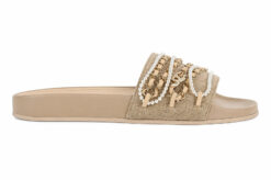 Alternative view of CHANEL Beige Pearl Chain CC Slide Sandals Wool Felt Gold EU 37 Made Italy