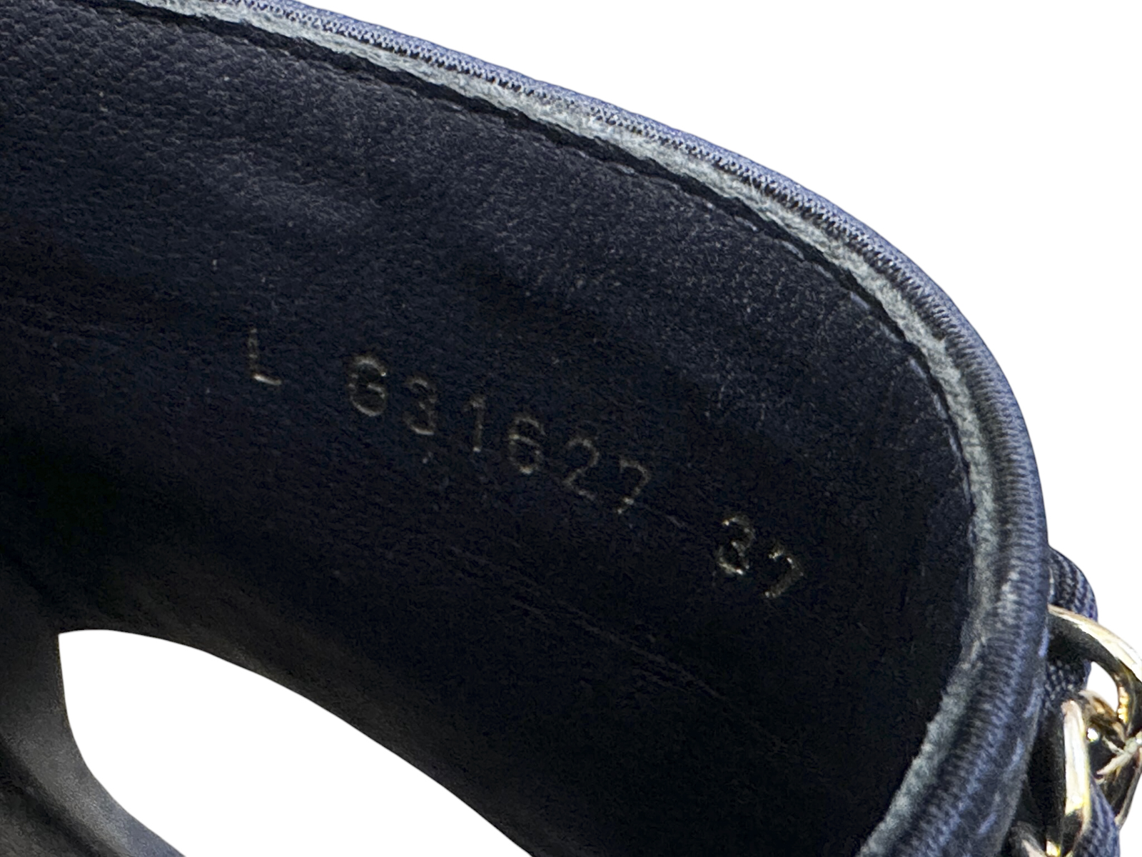 CHANEL Marine Navy Satin Canvas Chain CC Slide Sandals EU 37 Gold Logo Flat Mules - Image 7