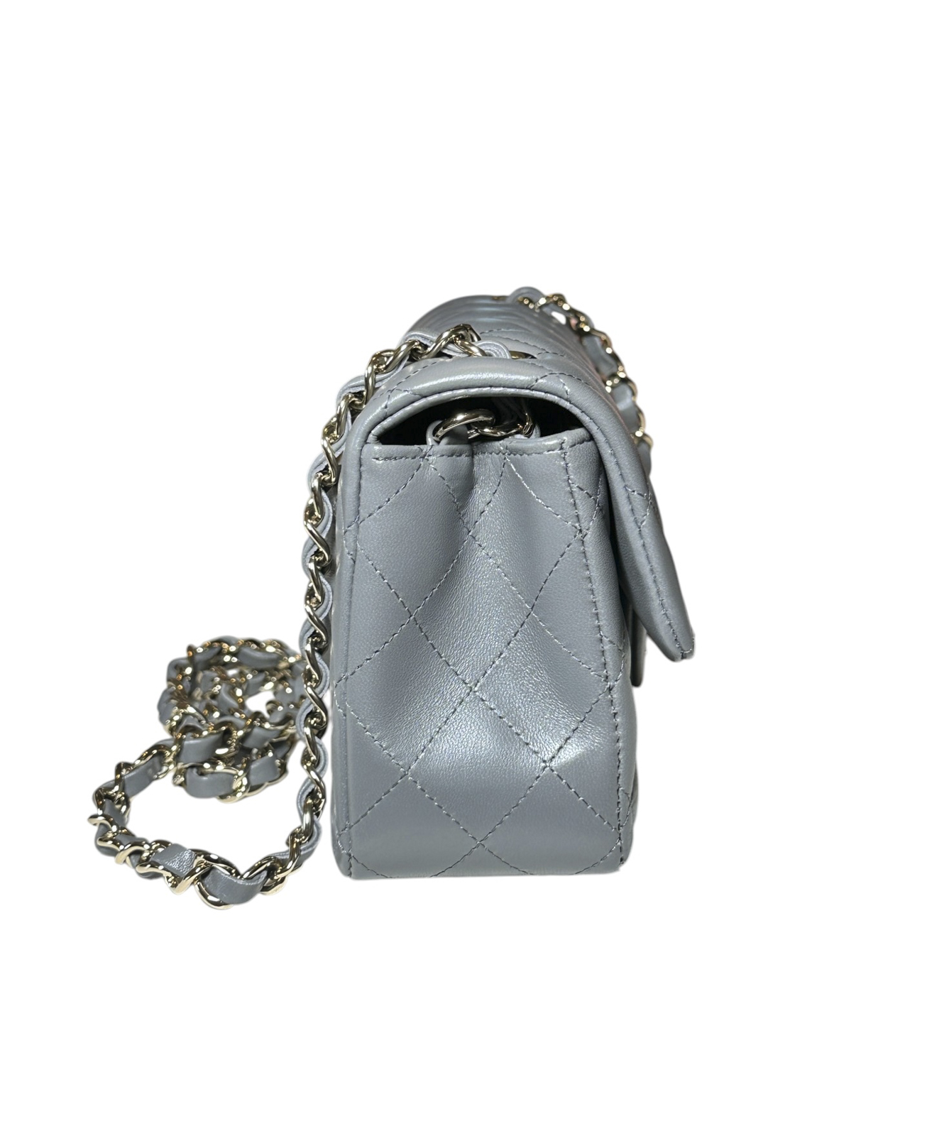 CHANEL 22A Mini Rectangular Classic Flap Grey Lambskin Gold Hardware NWT - Image 3