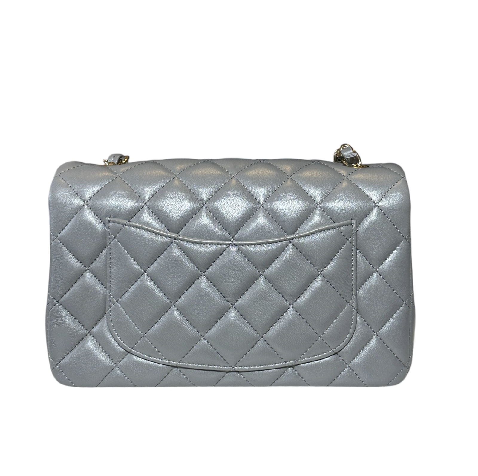 CHANEL 22A Mini Rectangular Classic Flap Grey Lambskin Gold Hardware NWT - Image 4