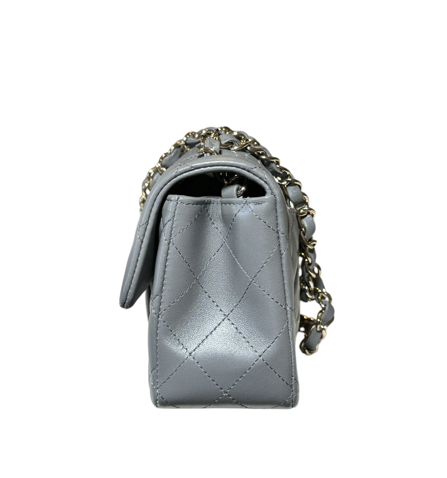 CHANEL 22A Mini Rectangular Classic Flap Grey Lambskin Gold Hardware NWT - Image 5