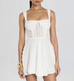 Charo Ruiz Ibiza Mai White Tannis Lace Fit Flare Mini Dress Size S NWT $460