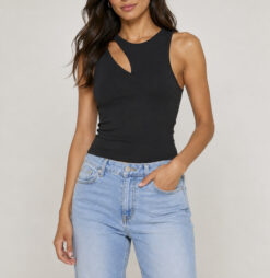 CHRLDR NWT Ivana Black Slit Front Cutout Tank Top Size Small S $132