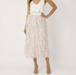 Comme Toi Pink Ostrich Feather Eyelash Fringe Midi Skirt Size XS
