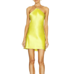 Cult Gaia Minna Satin Halter Mini Dress Tahdig Yellow Chartreuse Size Small