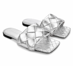 Bottega Veneta NEW Silver Metallic Maxi Intrecciato Lido Flat Sandals 41