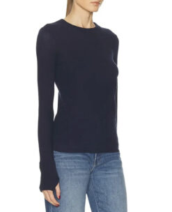 Alternative view of Enza Costa Cashmere Easy Cuff Top Small Crew Neck Long Sleeve Thumbhole Blue