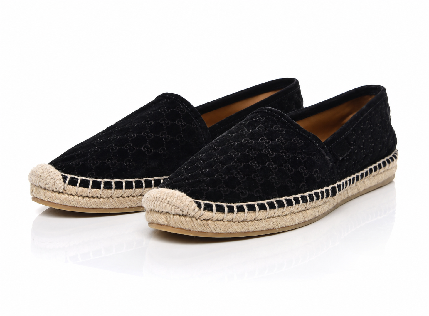 Gucci GG Monogram Black Suede Microguccissima Espadrille Flats Shoes Size 37