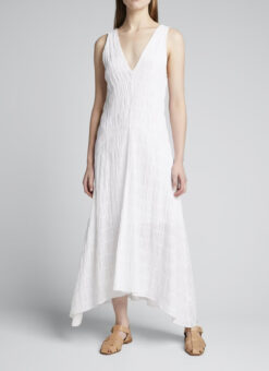 FRAME Savannah Smocked V Neck White Maxi Dress Sleeveless XS